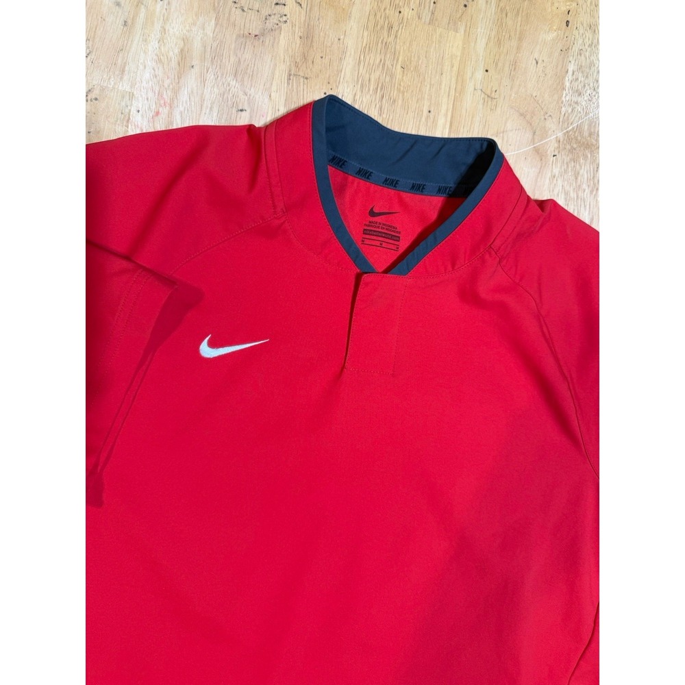 Nike Mens M Red Short Sleeve Training Pullover Snap Neck Zip Pockets